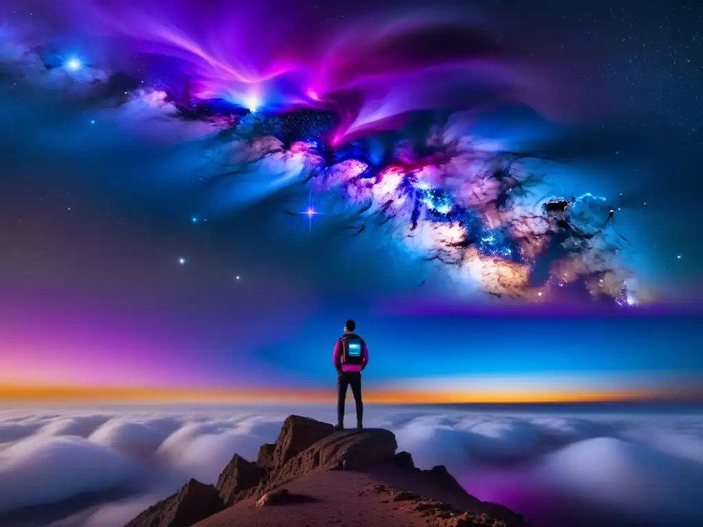 Una nave espacial futurista flota en una nebulosa, reflejando el misterio del cosmos