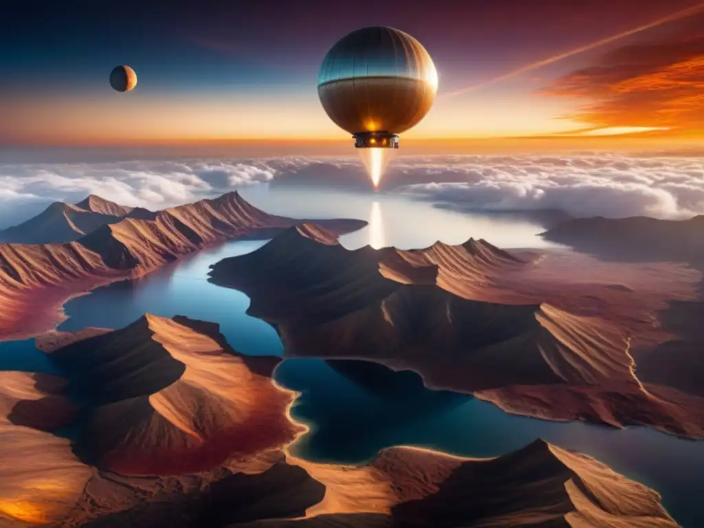 Una nave espacial futurista explorando Venus en misiones futuras explorar Venus