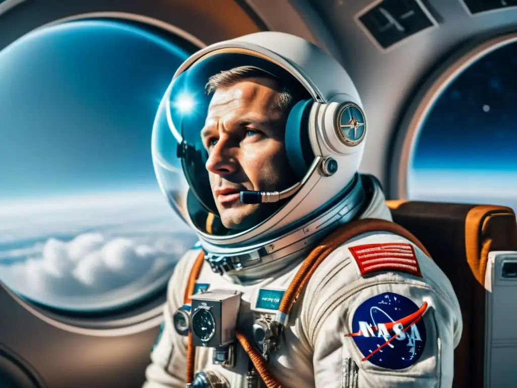 Yuri Gagarin en su nave espacial, observando la Tierra