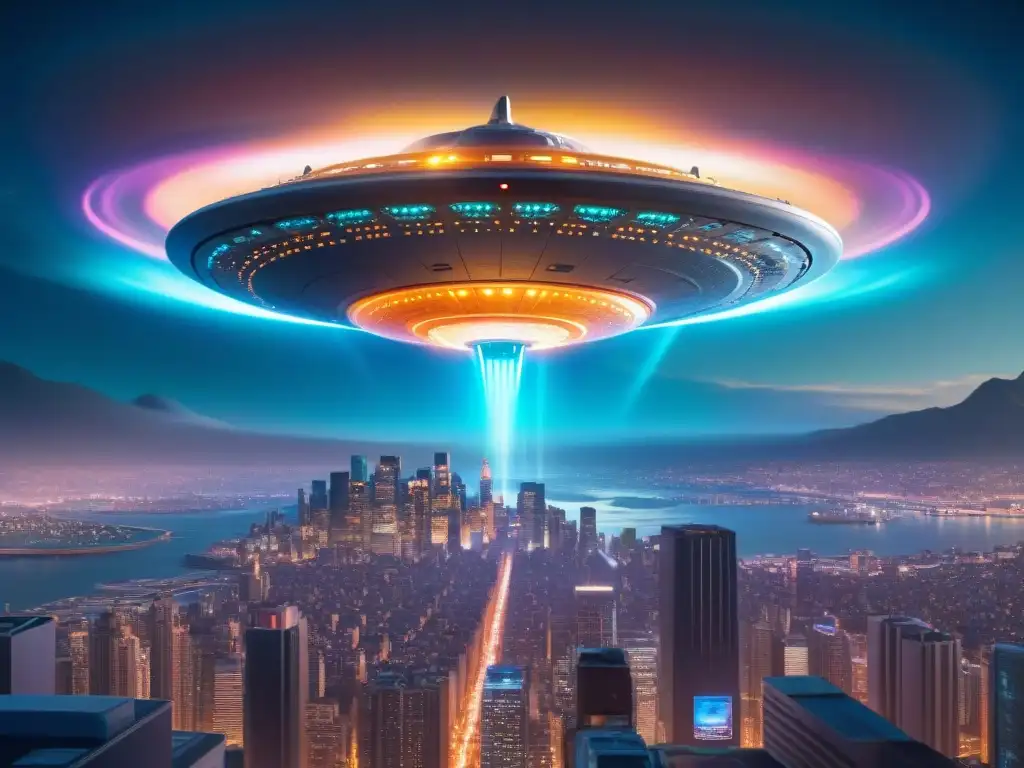 Una nave extraterrestre amenaza con invadir la Tierra, iluminando la ciudad de noche