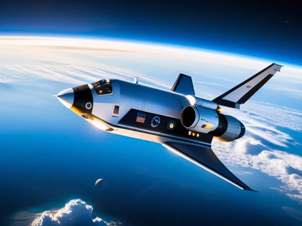 Exploración espacial: Turismo en el espacio con vista a la Tierra Una nave turística espacial flotando sobre la atmósfera terrestre, con astronautas admirando el planeta