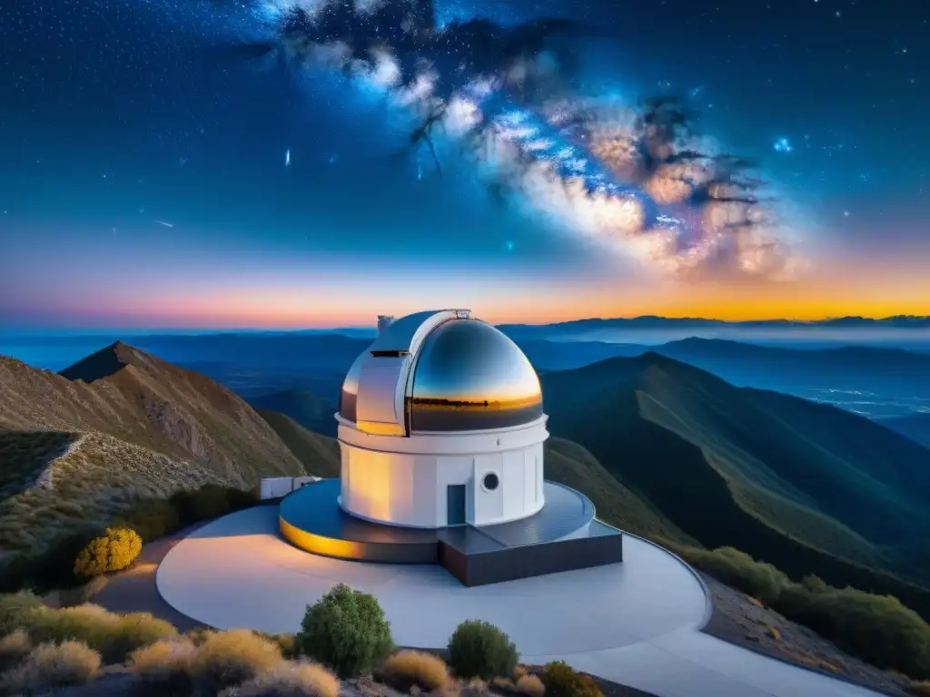 Observatorio en la cima de la montaña capturando una supernova en el espacio