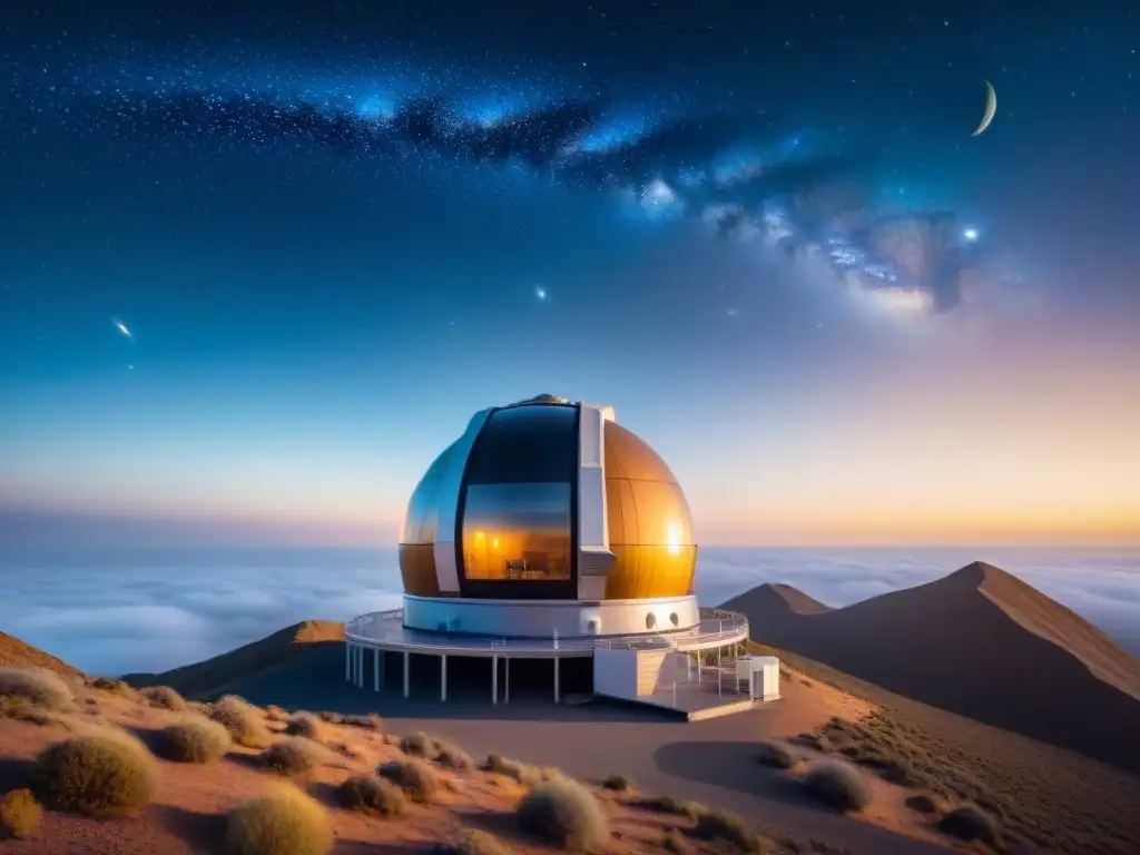 Observatorio espacial móvil con tecnología avanzada y equipo diverso observando las estrellas en el espacio infinito