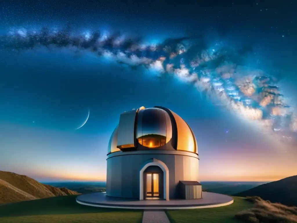 Observatorio moderno con telescopio apuntando al cielo nocturno, vista impresionante de la Vía Láctea