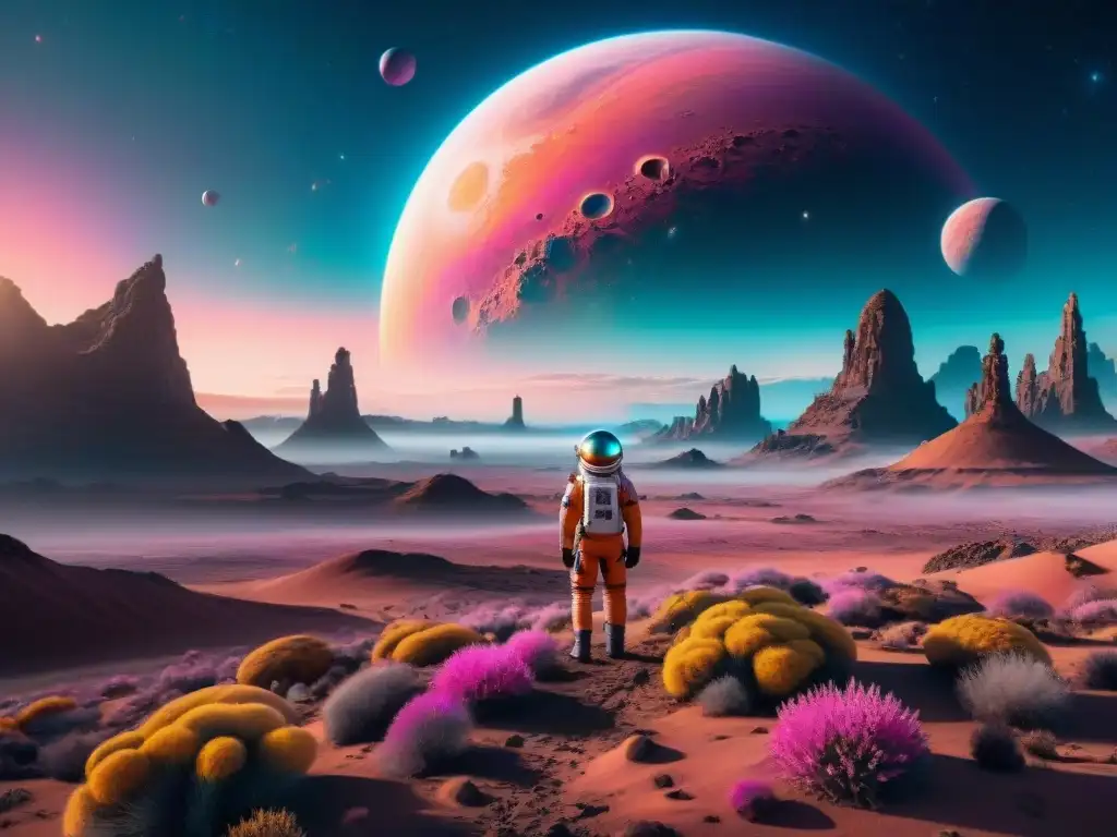 Explorando un paisaje alienígena con astronauta en traje futurista