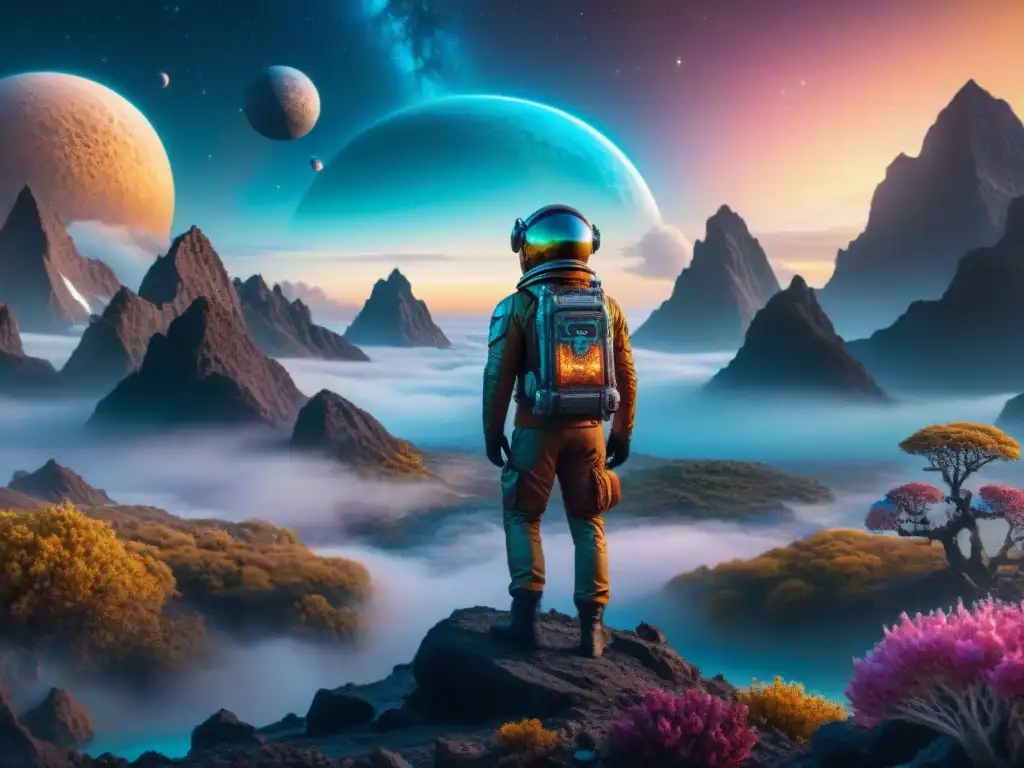 Paisaje alienígena con estructuras cristalinas y bioquímicas alternativas para la vida