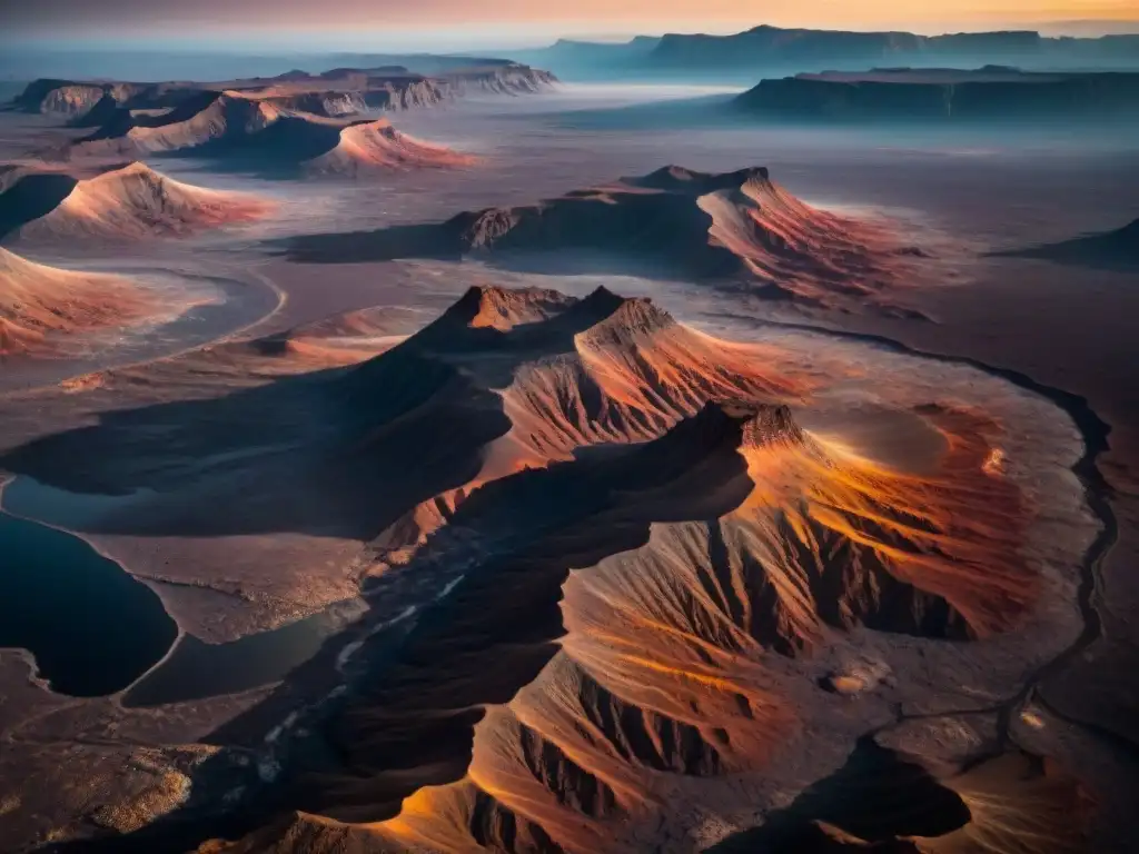 Superficie de Mercurio: Cráteres, acantilados y llanuras bajo cielos naranjas Paisaje marciano en Mercurio: cráteres, acantilados y llanuras bajo un cielo anaranjado
