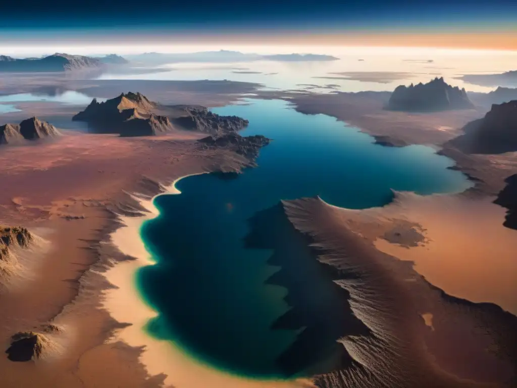 Paralelismos entre Titán y Tierra: vista detallada de paisajes similares en ambos planetas, evocando maravilla cósmica