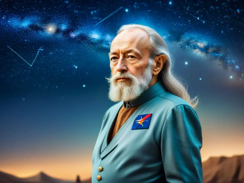 Pionero visionario Konstantin Tsiolkovsky conquista del espacio entre estrellas y galaxias