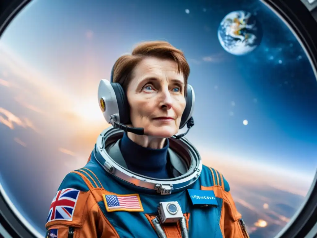 La valentía de la primera mujer británica en espacio, Helen Sharman, con la bandera británica y la Tierra desde la nave espacial
