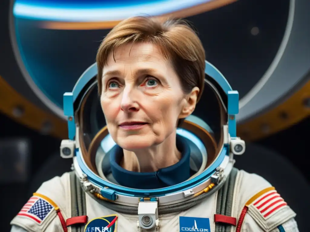 La primera mujer británica en espacio, Helen Sharman, admirando la Tierra desde la Soyuz en una escena de determinación y asombro