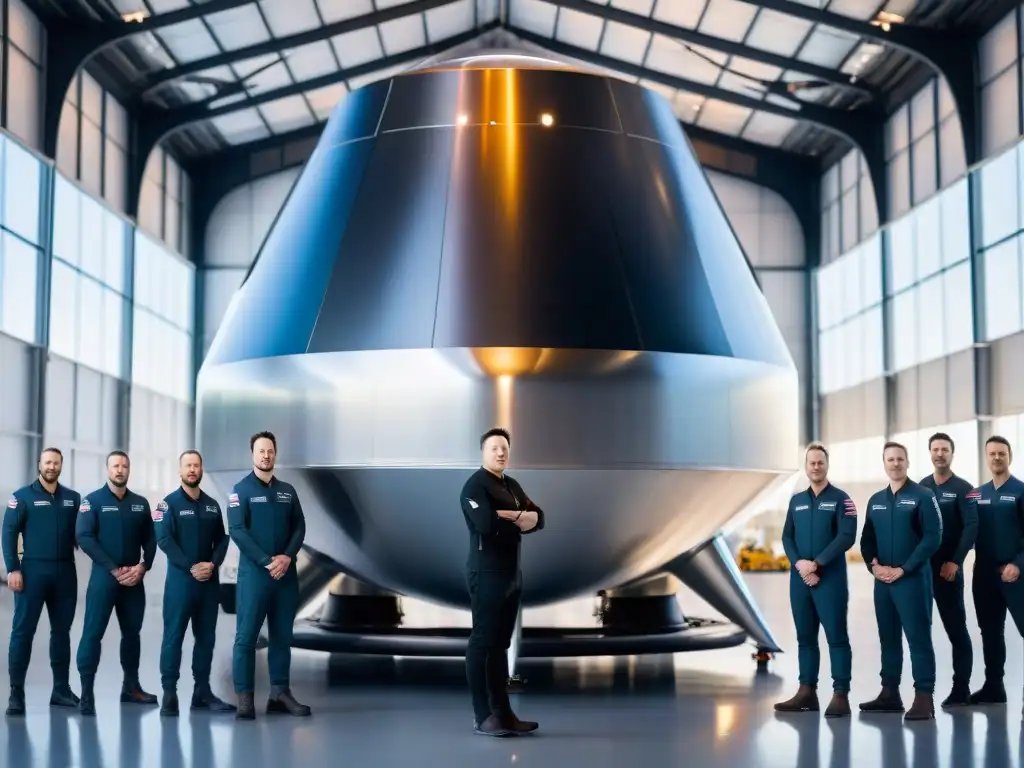 Elon Musk frente al prototipo de SpaceX Starship, con un diseño disruptivo y tecnología innovadora