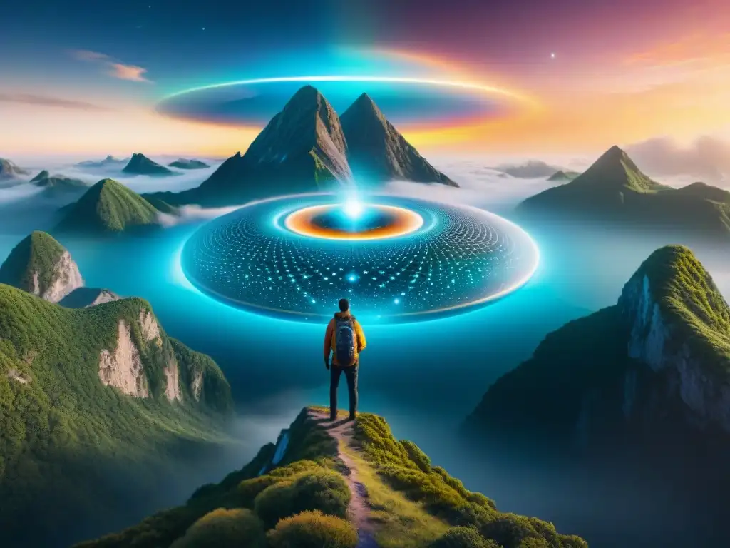 Una red de universos brillantes y conectados, evocando exploración de universos paralelos ciencia
