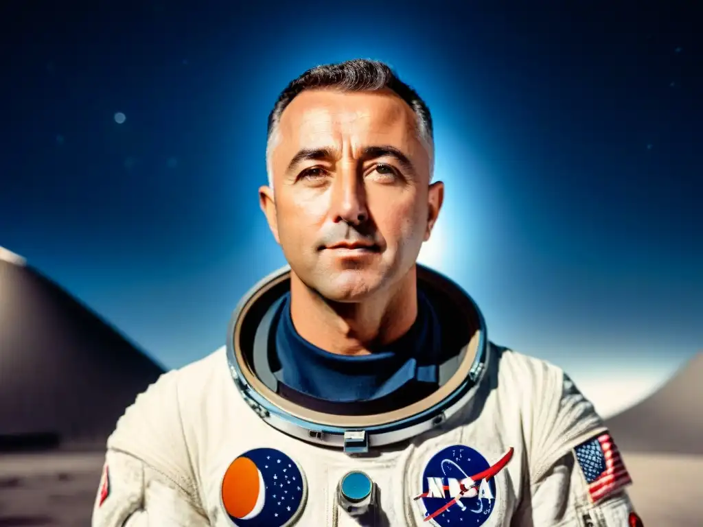 Retrato 8k detallado del astronauta Gus Grissom frente a nave Apollo 1, muestra su legado y la historia de Gus Grissom historia y legado