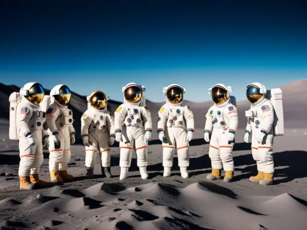 Una reunión democrática y pacífica de astronautas en la Luna, con la Tierra de fondo