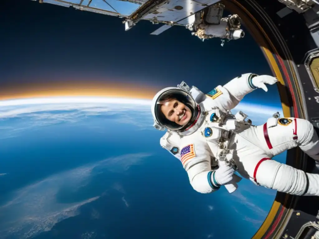 Roberta Bondar flotando en la Estación Espacial Internacional, con vista impresionante de la Tierra