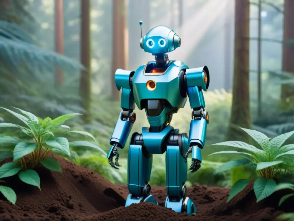 Un robot espacial fusiona tecnología y naturaleza al plantar un árbol en un bosque terrestre