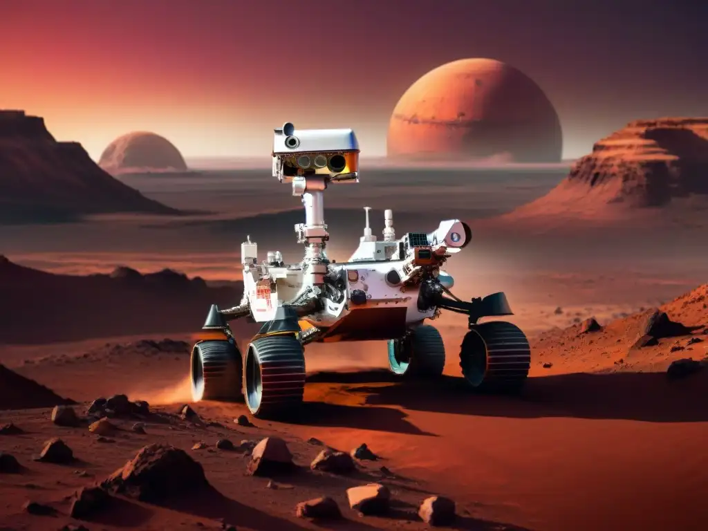 Un rover espacial futurista explorando Marte con robótica avanzada