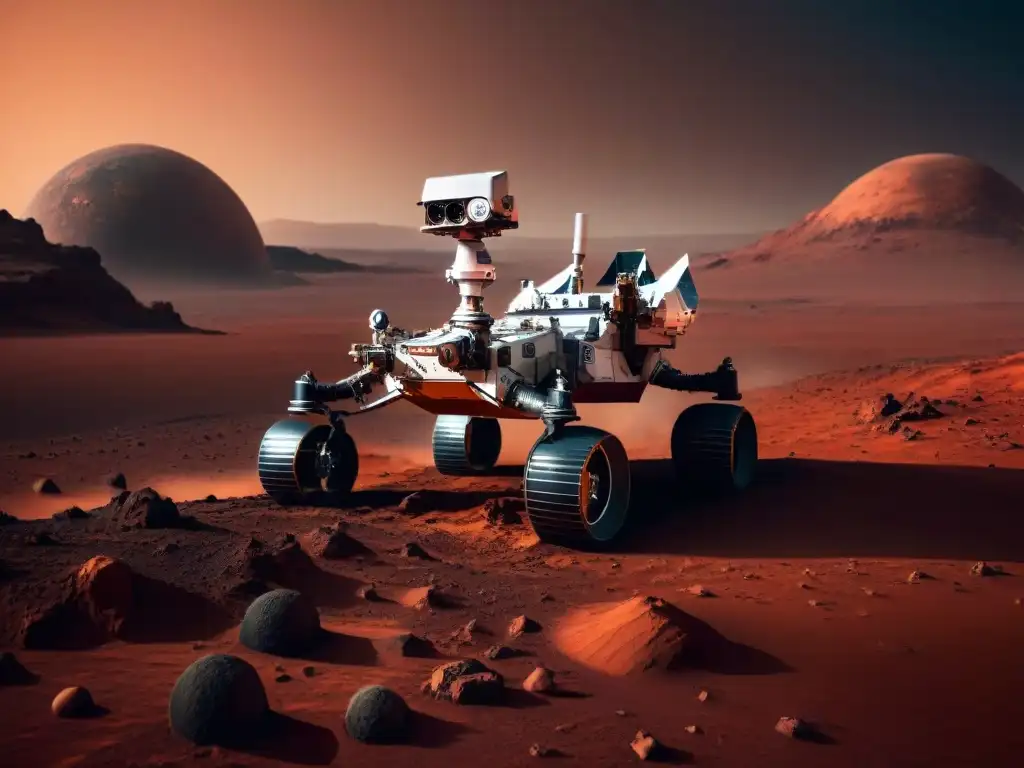 Un rover futurista con tecnología de inteligencia artificial explorando Marte