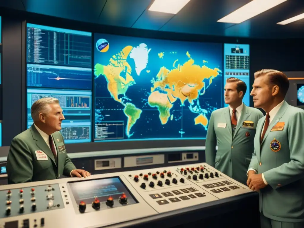 En la sala de control de la NASA, Wernher von Braun lidera el equipo durante un lanzamiento espacial