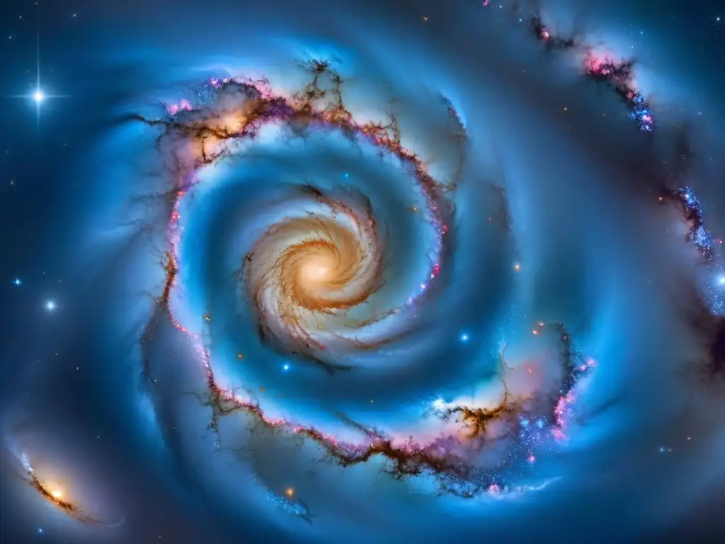 Simuladores espaciales para explorar galaxias: Una galaxia espiral con estrellas y nebulosas brillantes en un cosmos vibrante y cautivador