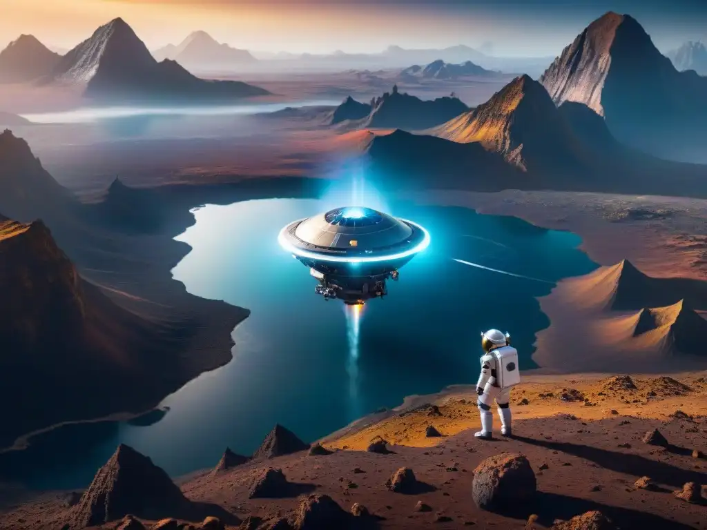 Una sonda espacial futurista sobre un planeta alienígena, paisajes impresionantes y búsqueda de vida extraterrestre en misiones espaciales