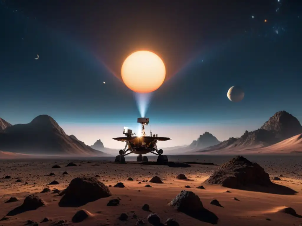 Exploración astrobiológica: Sonda espacial hacia exoplaneta Un sondeo espacial futurista avanza hacia un exoplaneta en busca de vida en el universo astrobiología