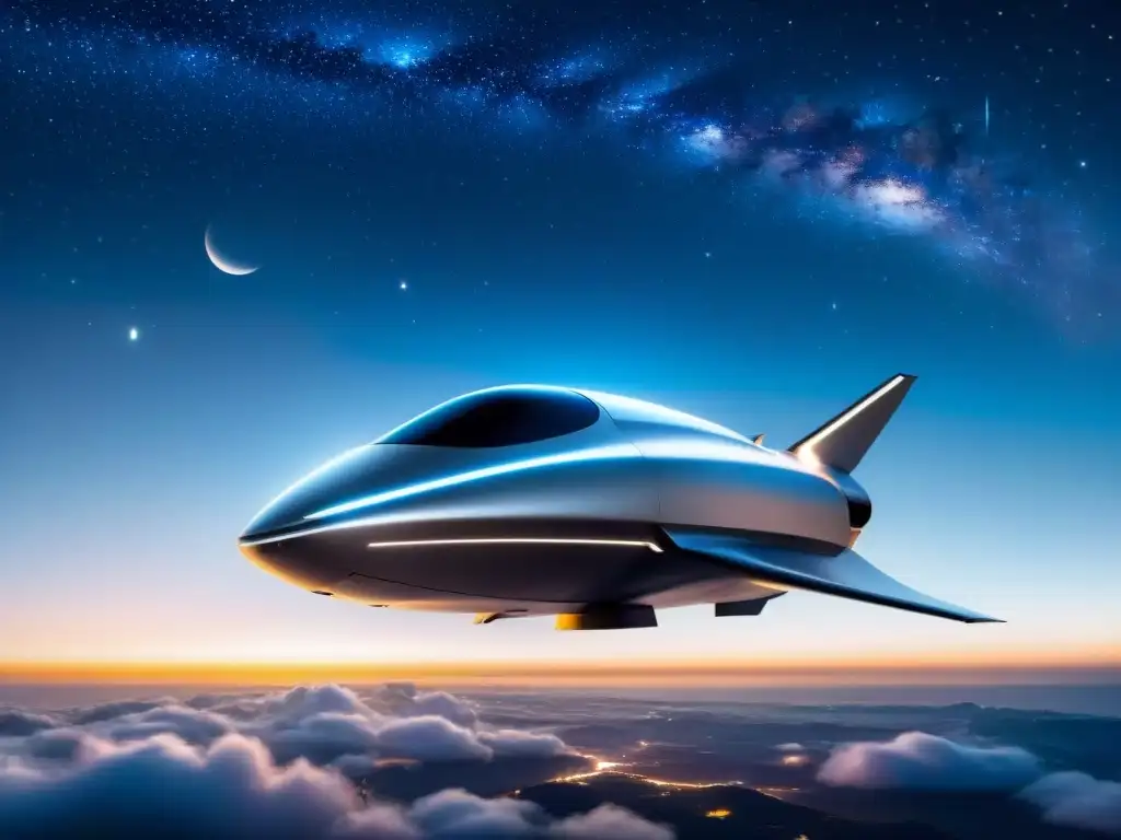 Starship diseñado por Elon Musk: nave espacial futurista iluminada en la noche estrellada