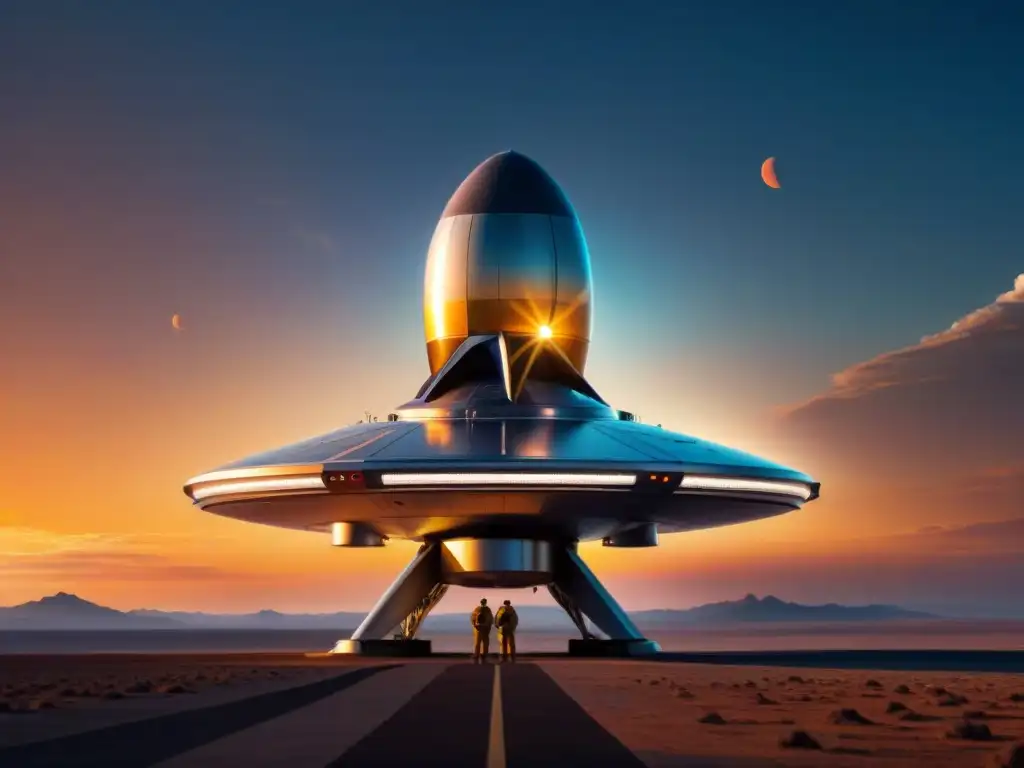 El Starship de Elon Musk, diseño disruptivo, brilla al atardecer en una escena futurista de exploración espacial