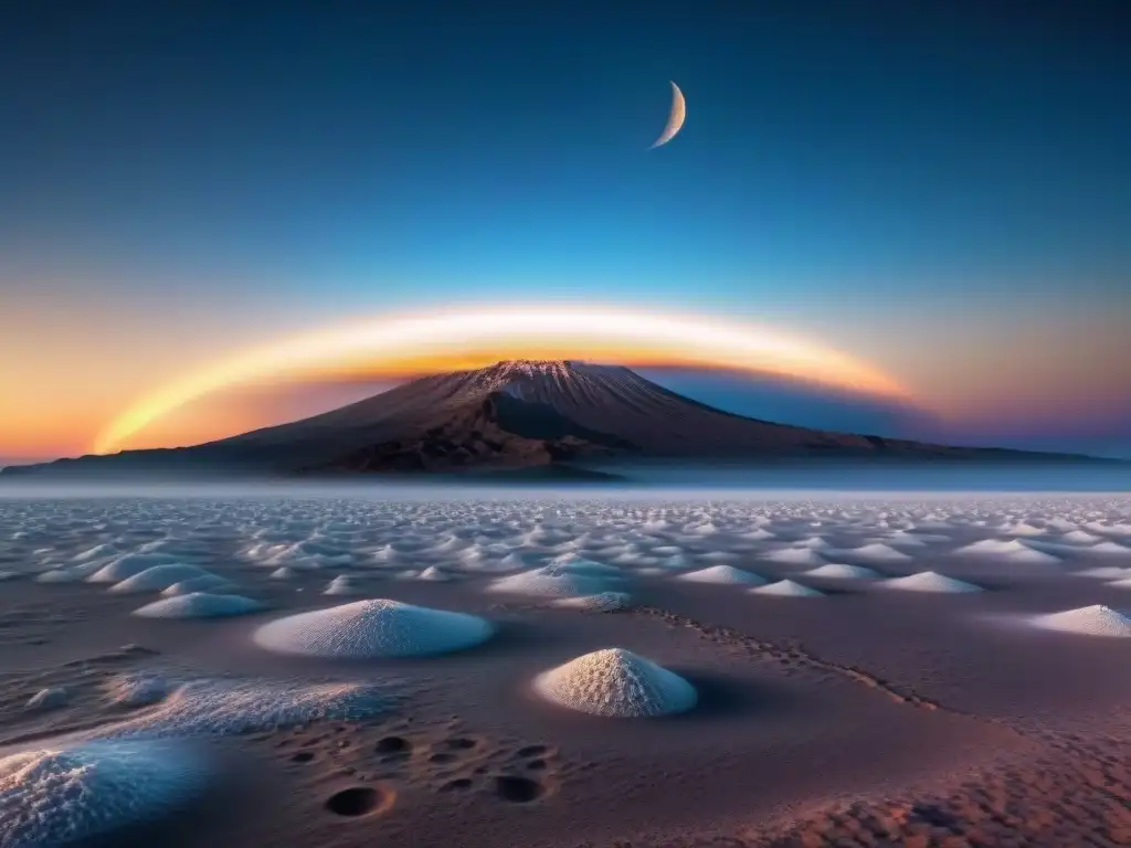 Superficie helada de Tritón, luna de Neptuno, con criovolcanes y géiseres de nitrógeno