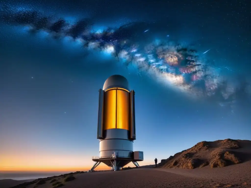 Un telescopio espacial de alta tecnología fotografiando exoplanetas en una galaxia estrellada