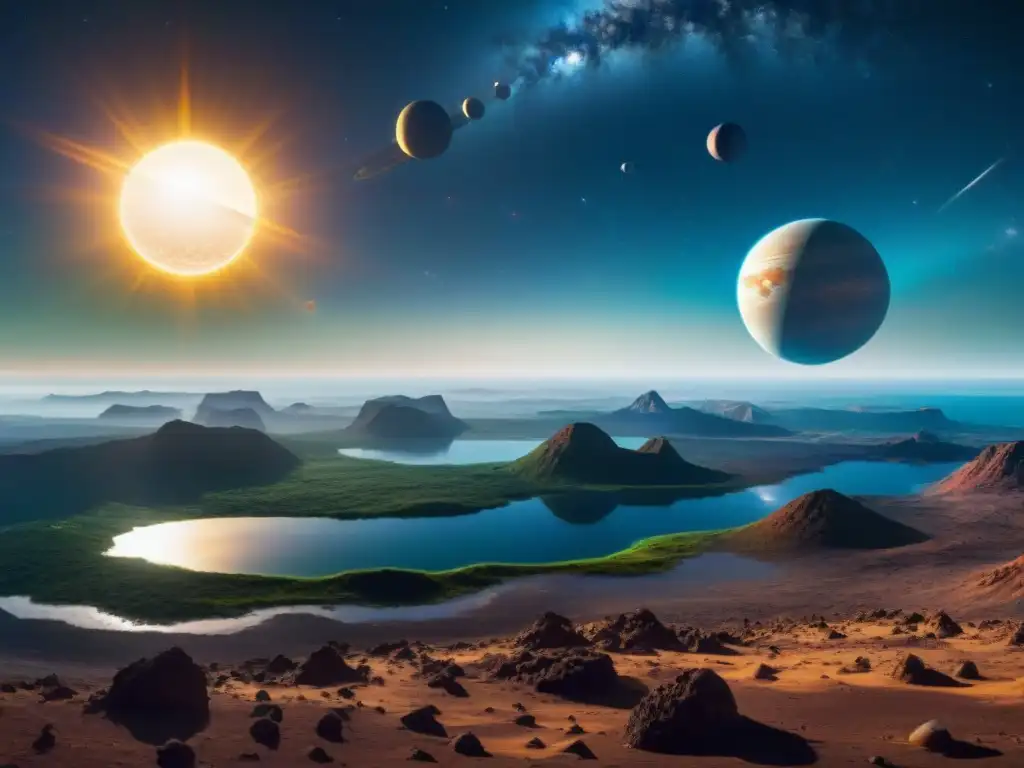 Un telescopio espacial futurista capturando un exoplaneta similar a la Tierra con vida extraterrestre en zonas habitables