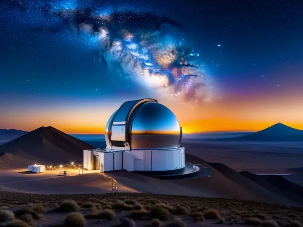 Telescopios terrestres exploración espacial: Majestuosos VLT en el desierto de Atacama, bajo un cielo estrellado y la Vía Láctea