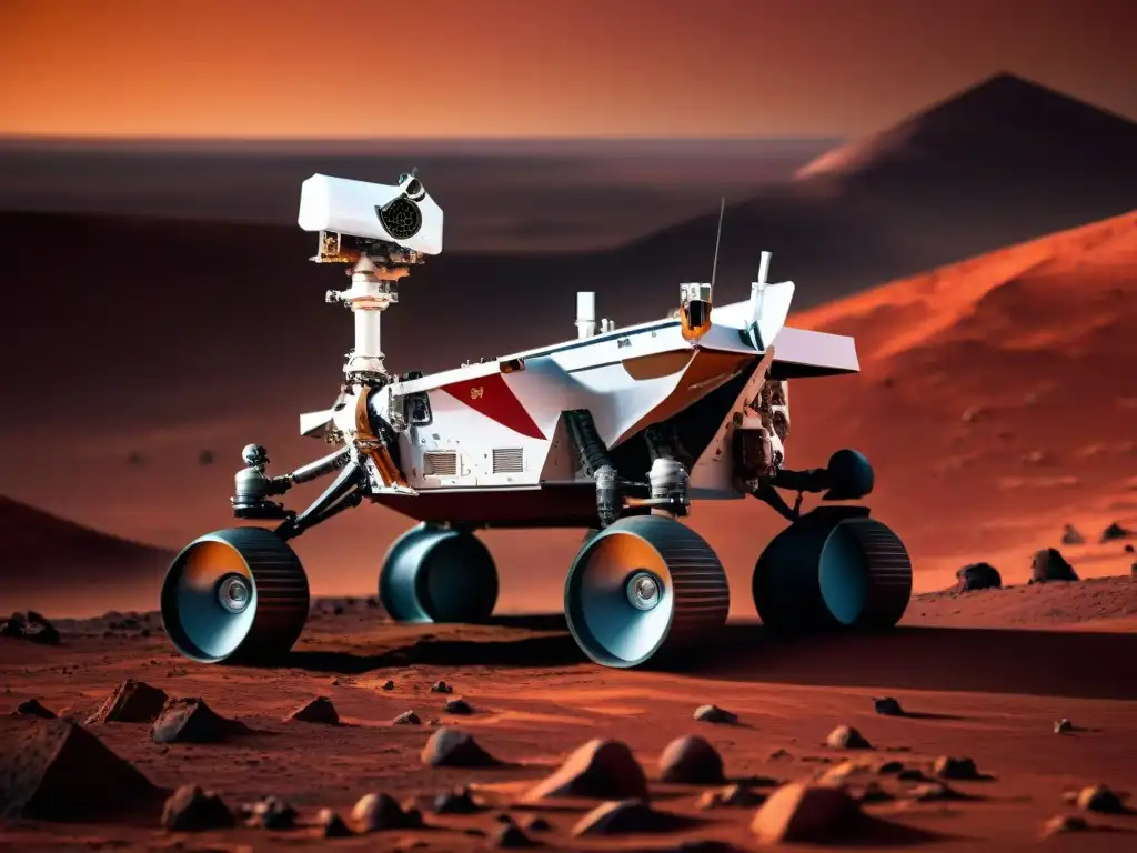 El rover Pathfinder se destaca en el terreno marciano, con el cielo rojizo de fondo