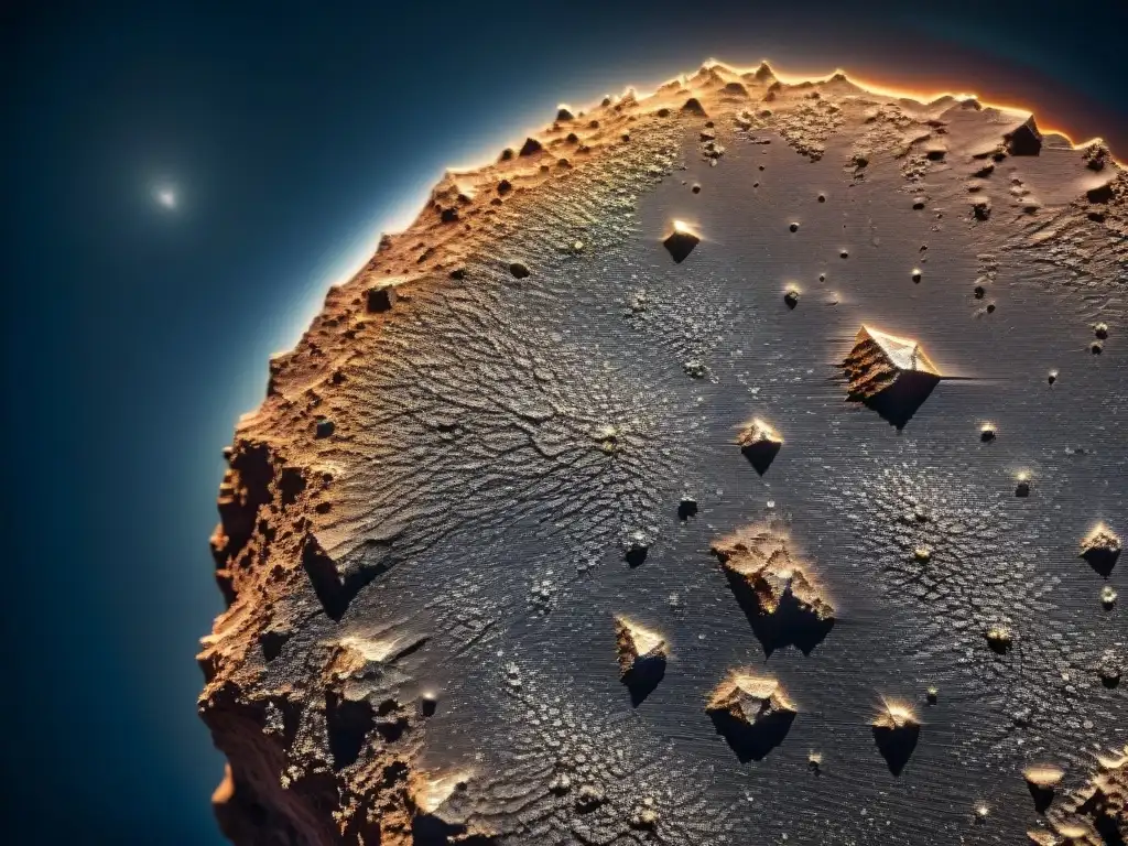 Textura fascinante de un meteorito, reflejando la interacción de luz y sombra