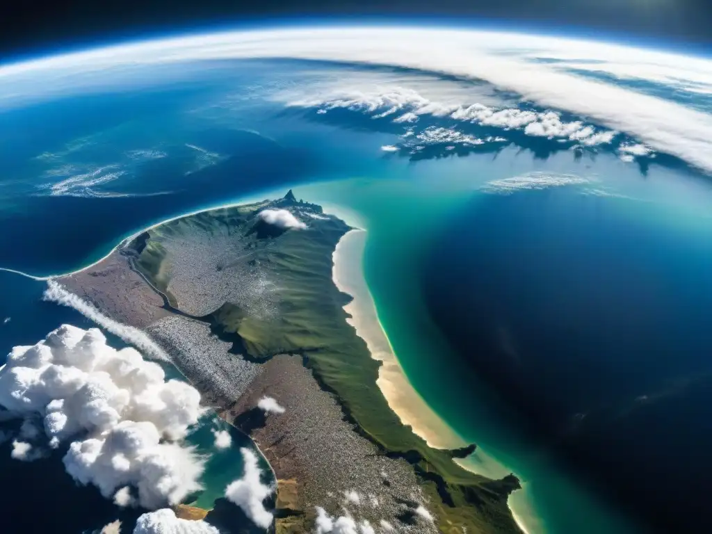 La Tierra desde el espacio, con sus océanos azules, nubes blancas y tierras verdes