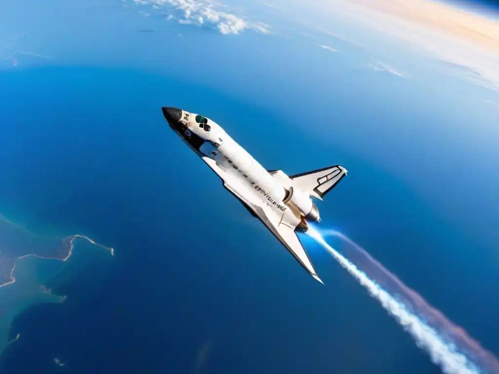 Turismo espacial: nave futurista sobrevolando la Tierra, con pasajeros maravillados observando la perspectiva única del planeta desde el espacio