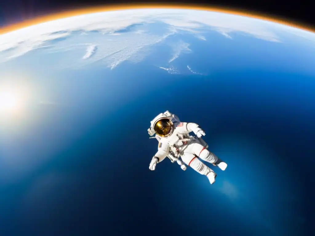 Turista espacial femenina Anousheh Ansari flotando en el espacio, contemplando la belleza de la Tierra desde la Estación Espacial Internacional