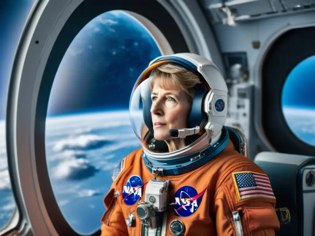 La valiente Eileen Collins rompe barreras de género en la exploración espacial, con la Tierra de fondo