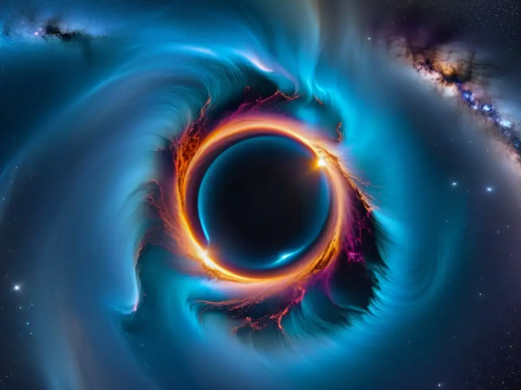 En el vasto universo, una nebulosa de colores vibrantes danza entre estrellas