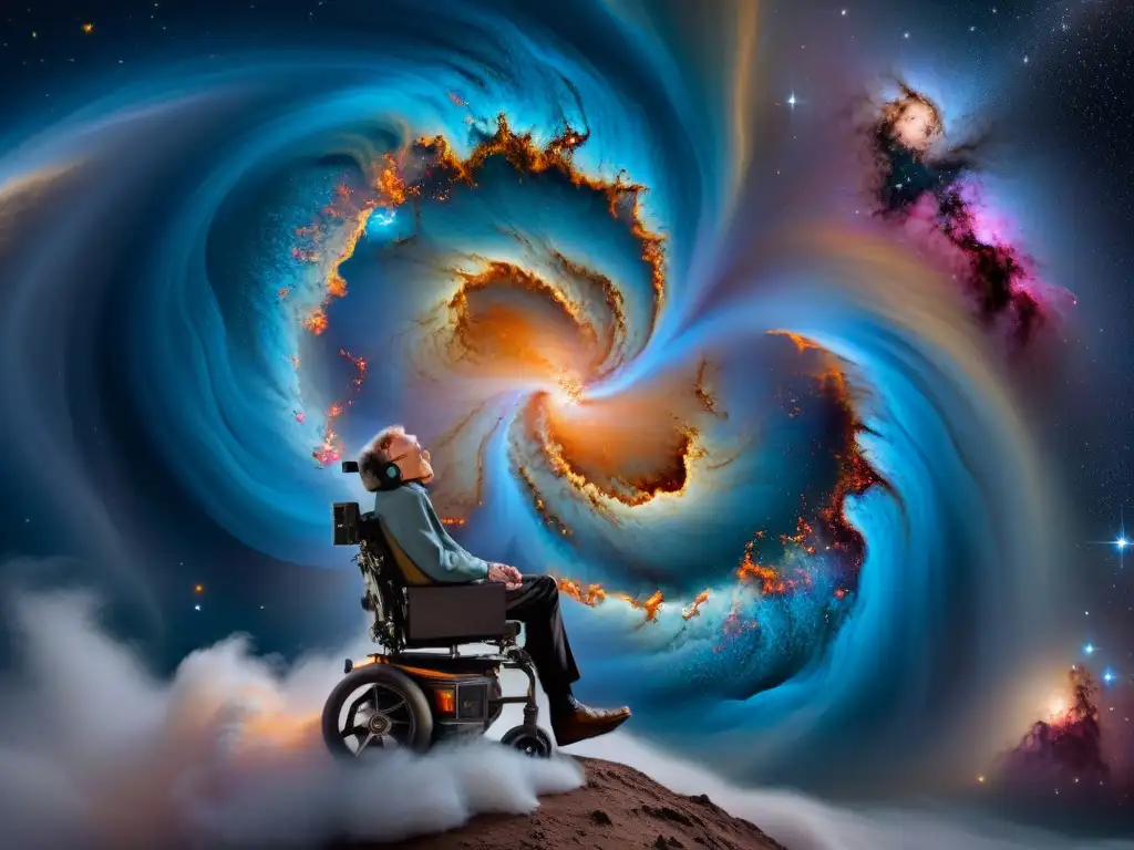 Un viaje a la mente de Stephen Hawking: Nebulosa de colores vibrantes y estrellas lejanas, reflejo de su exploración del universo