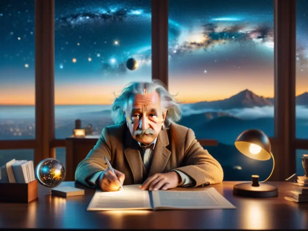 Viaje de Albert Einstein a través del universo, inmerso en la exploración cósmica