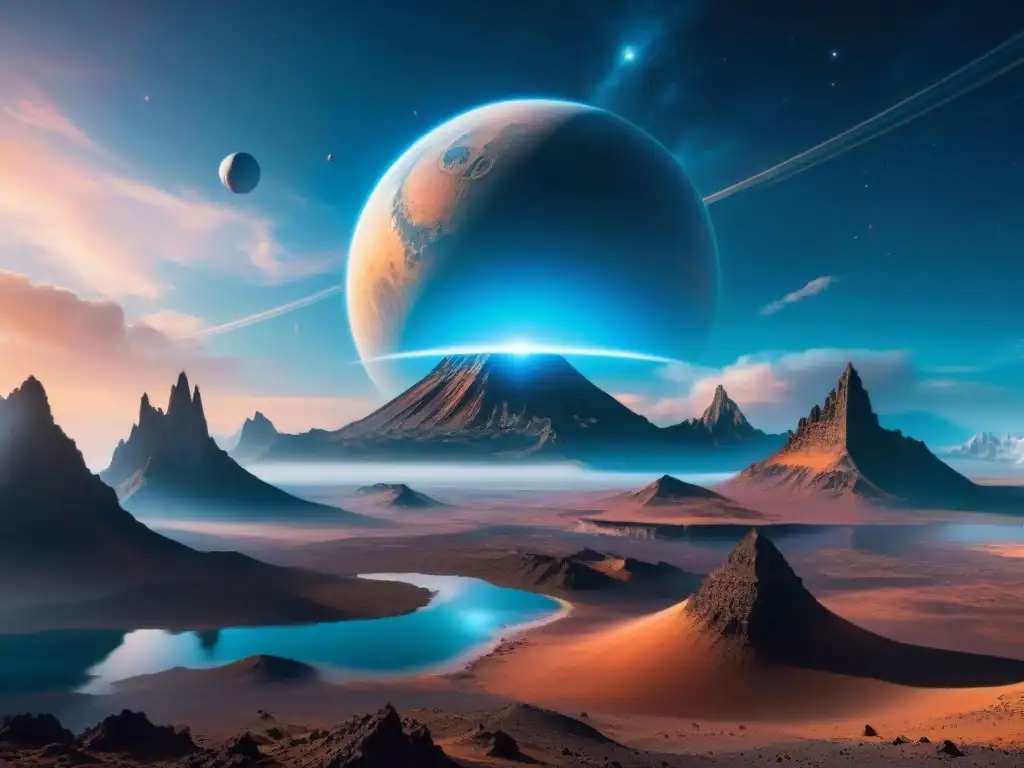 Viajes a exoplanetas tecnologías emergentes: Nave futurista sobre planeta alienígena vibrante, con paisajes únicos y luces azules