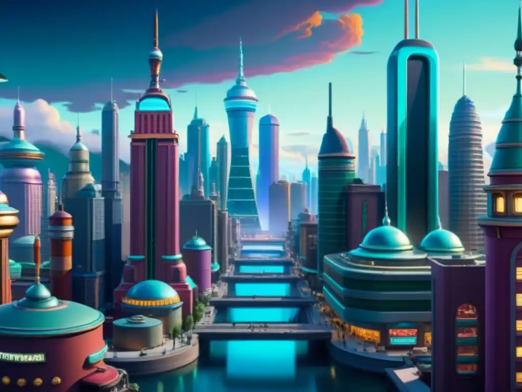 Vibrante ciudad futurista de Futurama con crítica social en Futurama