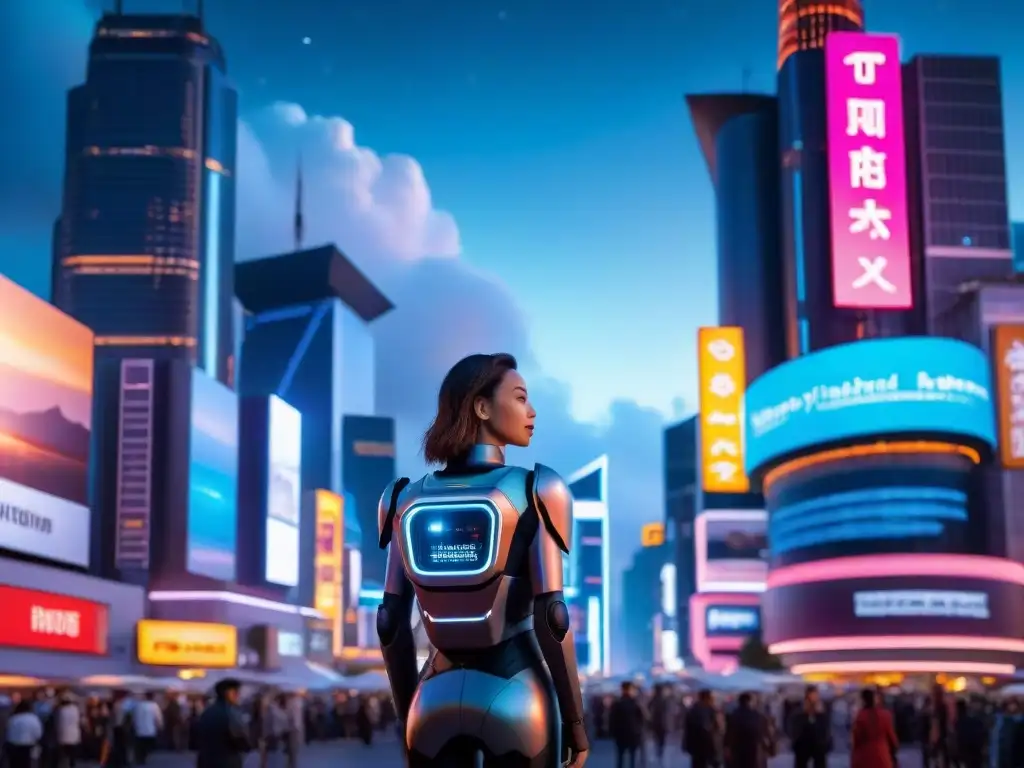 Vibrante ciudad futurista con Inteligencia Artificial en Ciencia Ficción