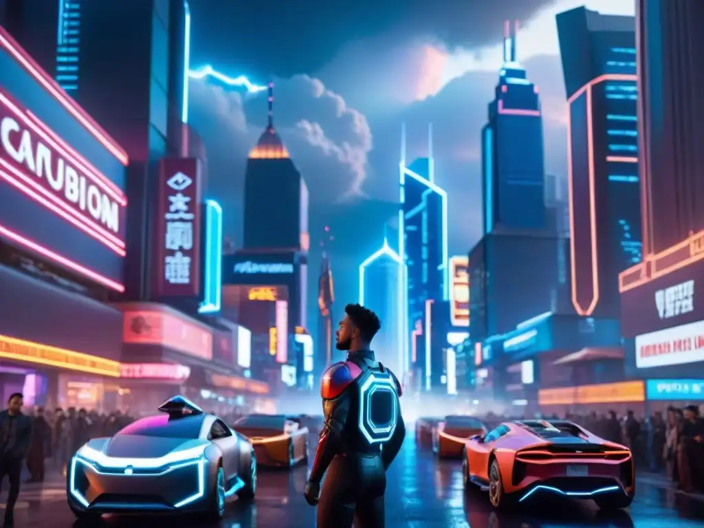 Vibrante ciudad futurista con rascacielos y luces de neón