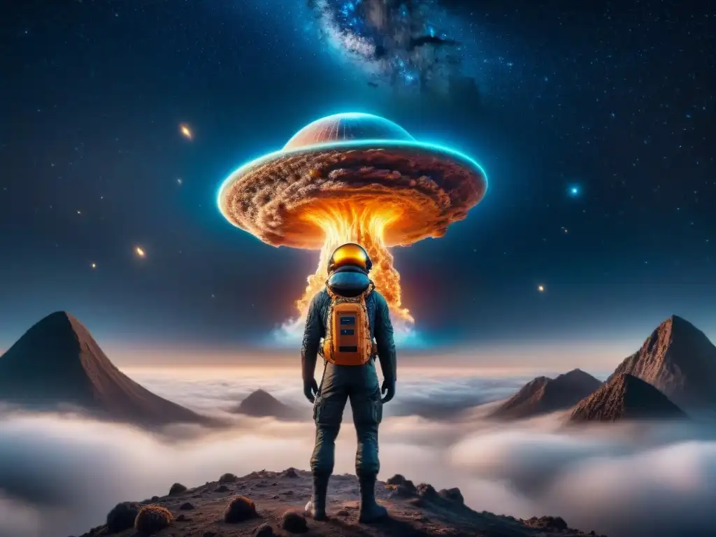 Un virus espacial letal con forma de hélice se propaga en la oscuridad del cosmos, entre galaxias y estrellas brillantes