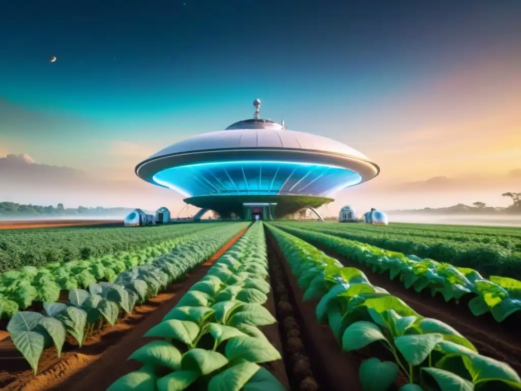 Una visión futurista de agricultura extraterrestre para la población espacial en una estación espacial