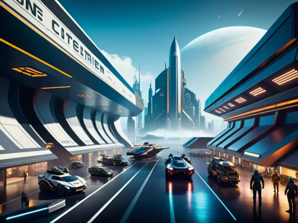 Vista de un bullicioso espacioportuario futurista en Star Citizen 2021