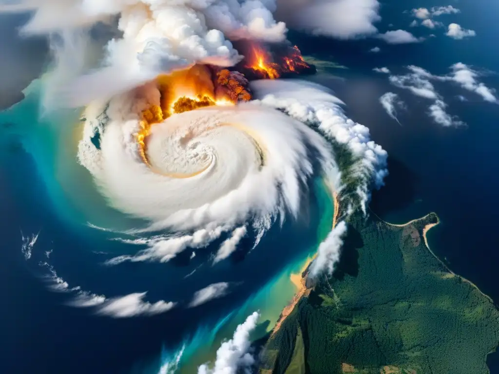 Vista detallada desde el espacio de un desastre natural, destacando la urgencia de la cooperación internacional en crisis ambientales